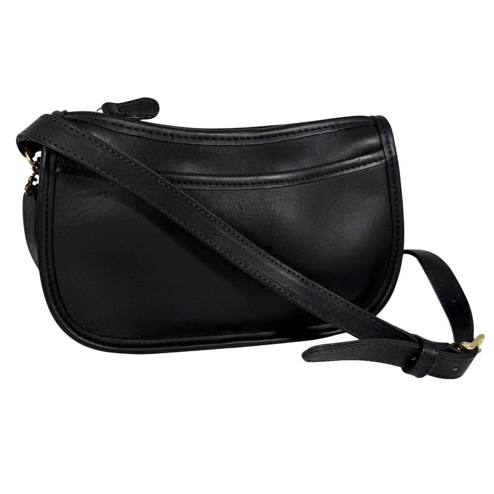 Vintage COACH Black Leather Wendie Swinger Crossbody Purse Bag 9031 + Hang Tag